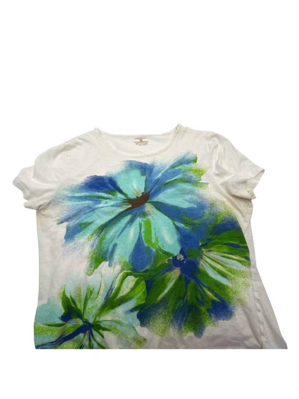 Jones New York Sport White Floral T-Shirt With Blue & Green Design Womens XL 40c - Picture 4 of 6